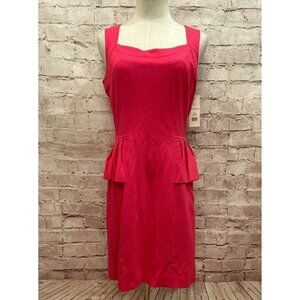 CLUNY Cynthia Steffe Dress Sleeveless Sheath Peplum Cut Out Shocking Pink Size 8